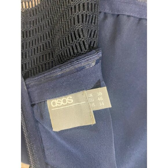 ASOS Women's Crochet Chiffon Blue Pleated Cut Out Cocktail Dress - 14 - Picture 13 of 14